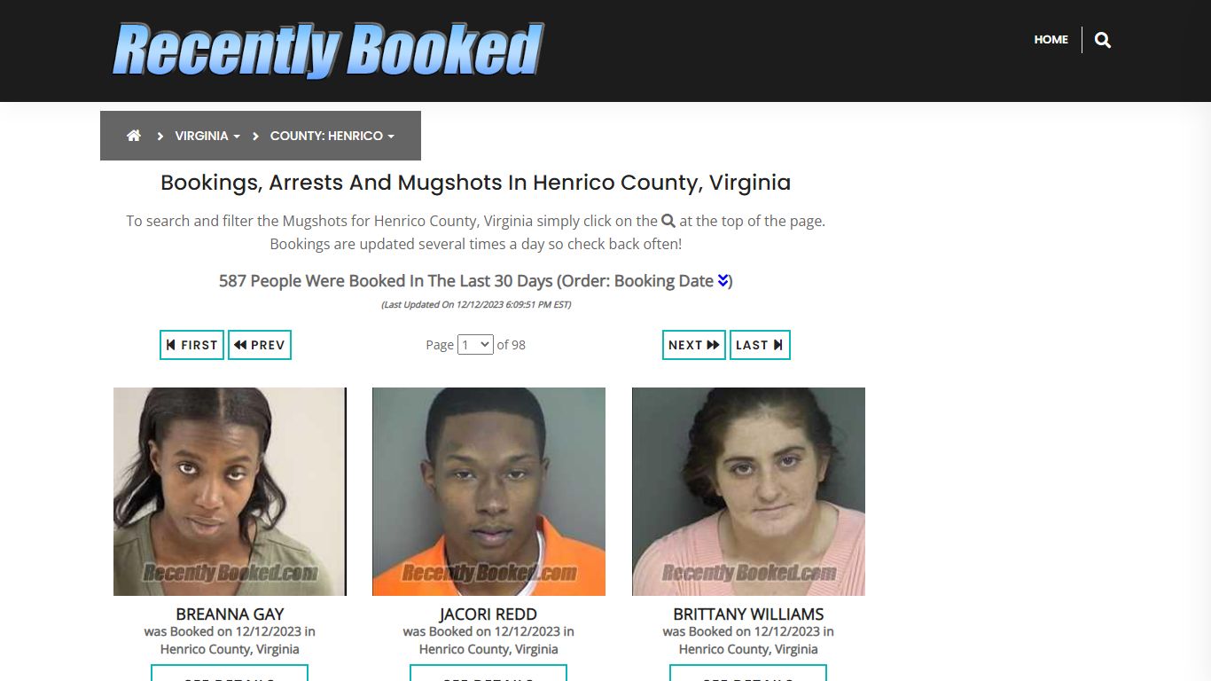 Recent bookings, Arrests, Mugshots in Henrico County, Virginia